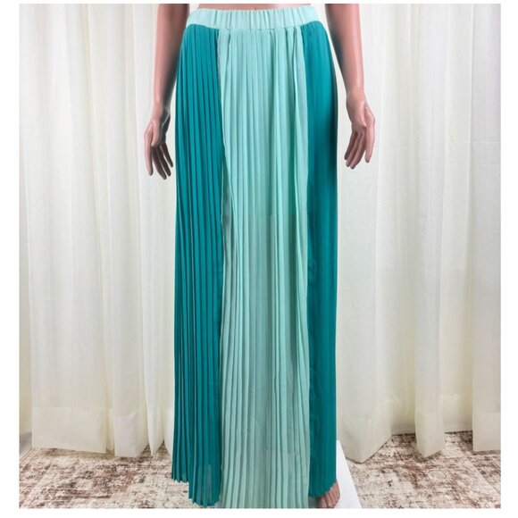 Women's TCEC Color Block Pleated Multi Split Maxi Skirt Size Medium Turquoise - Picture 11 of 11